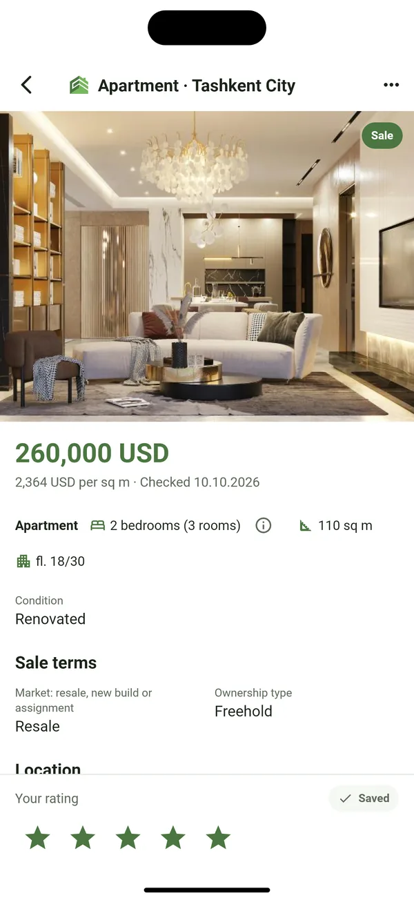 Property card in the client app with star rating